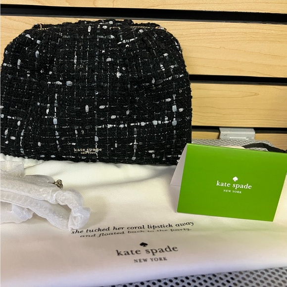 kate spade Clutch W Evening Gold Chain Black Canvas Cross Body Bag